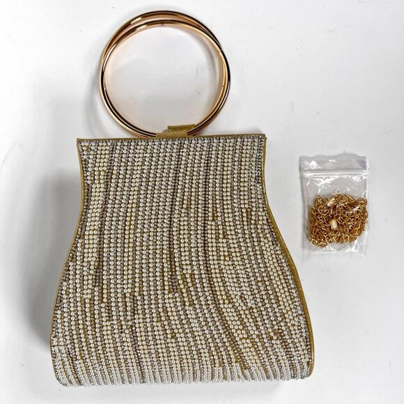 Verano Hill Handbags - Verano Hill Meghan Rhinestones Handbag – Gold Vegan Purse